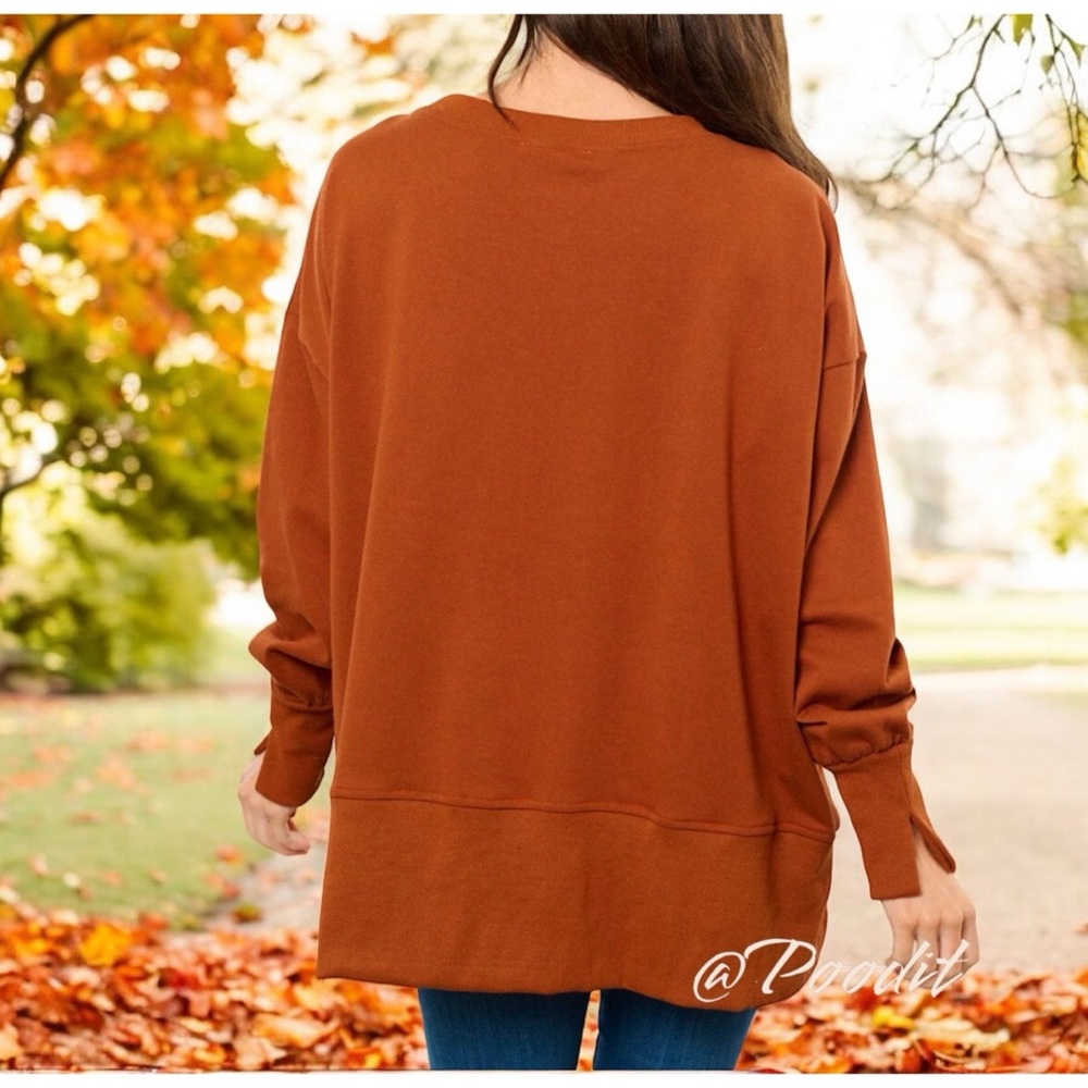 FANTASTIC FAWN let’s go girls oversized rust pull over S M L - Picture 3 of 8